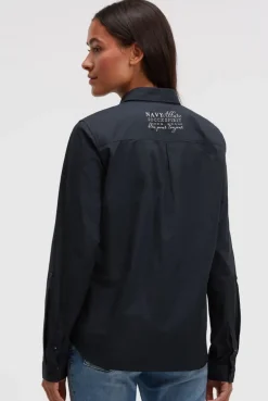 Langarmbluse mit Logo-Flock-Print blue navy