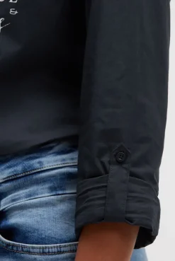 Langarmbluse mit Logo-Flock-Print blue navy