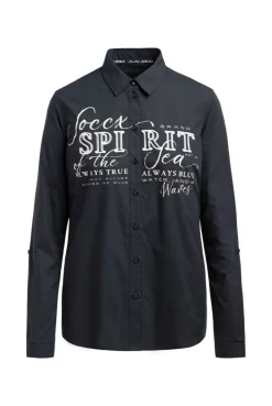 Langarmbluse mit Logo-Flock-Print blue navy