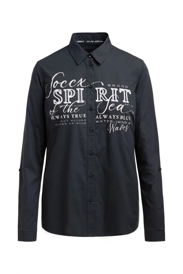 Langarmbluse mit Logo-Flock-Print blue navy
