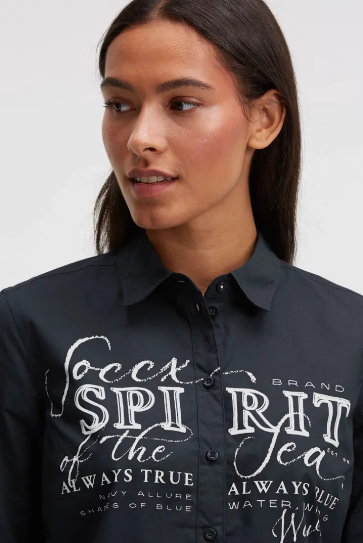 Langarmbluse mit Logo-Flock-Print blue navy