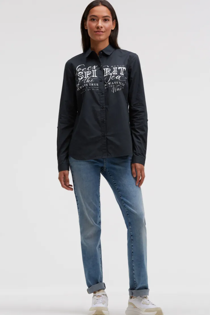 Langarmbluse mit Logo-Flock-Print blue navy