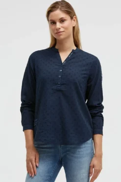 Langarmbluse mit Tunika-Ausschnitt und Prints blue navy