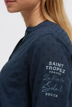 Langarmbluse mit Tunika-Ausschnitt und Prints blue navy