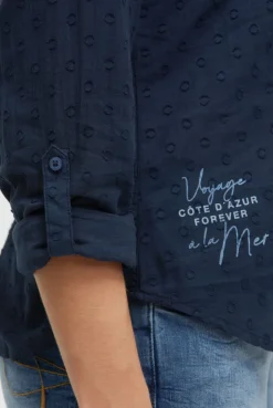 Langarmbluse mit Tunika-Ausschnitt und Prints blue navy