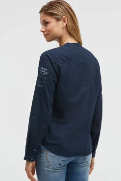 Langarmbluse mit Tunika-Ausschnitt und Prints blue navy