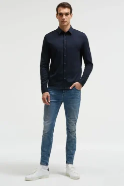 Langarmhemd aus Baumwoll-Jersey Slim Fit true navy