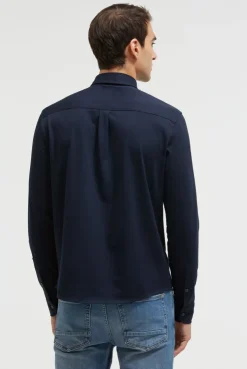 Langarmhemd aus Baumwoll-Jersey Slim Fit true navy