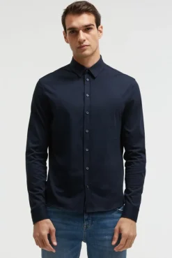 Langarmhemd aus Baumwoll-Jersey Slim Fit true navy