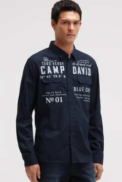 Langarmhemd mit Klappentaschen und Prints blue navy