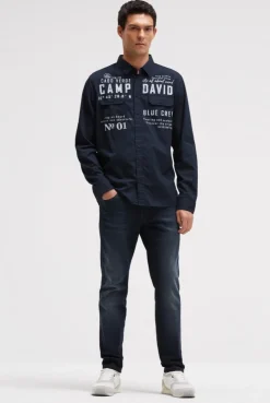 Langarmhemd mit Klappentaschen und Prints blue navy