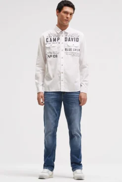 Langarmhemd mit Klappentaschen und Prints ivory