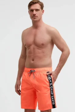 Lange Badeshorts mit Logo-Tapes neon flame