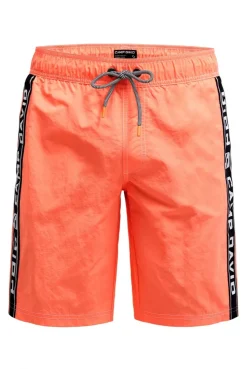 Lange Badeshorts mit Logo-Tapes neon flame