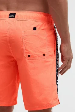 Lange Badeshorts mit Logo-Tapes neon flame