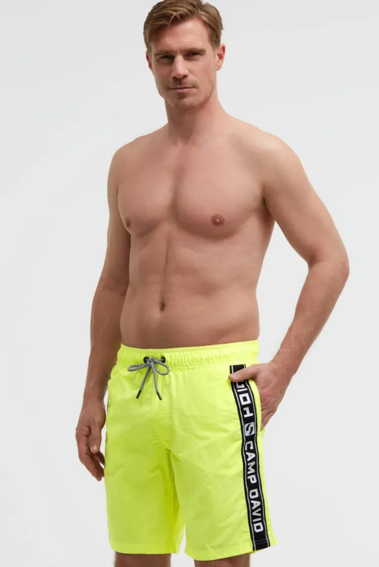Lange Badeshorts mit Logo-Tapes neon lime
