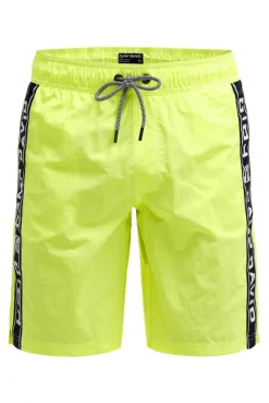 Lange Badeshorts mit Logo-Tapes neon lime