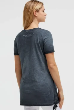 Langes T-Shirt mit Seitenraffung und Print blue navy