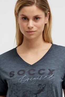 Langes T-Shirt mit Seitenraffung und Print blue navy