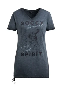 Langes T-Shirt mit Seitenraffung und Print blue navy