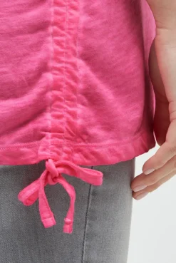Langes T-Shirt mit Seitenraffung und Print neon magenta
