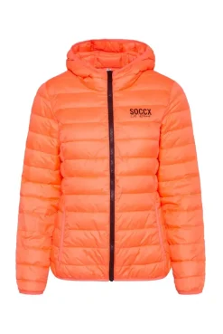 Leichte Steppjacke mit Kapuze neon orange