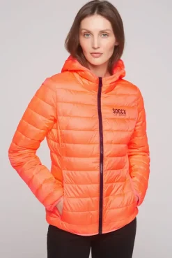 Leichte Steppjacke mit Kapuze neon orange