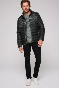 Leichte Steppjacke mit Logo Prints und Tapes black