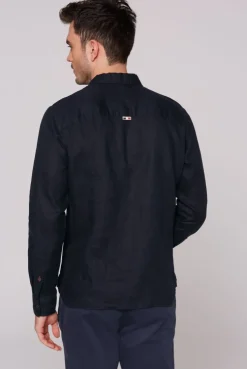 Leinenhemd Langarm Muscle Fit blue navy