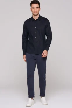 Leinenhemd Langarm Muscle Fit blue navy