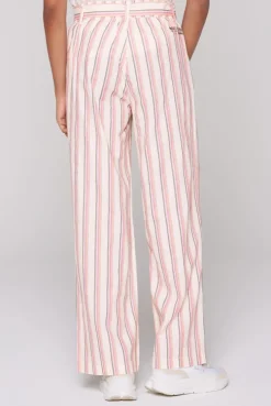 Leinenhose mit bunten Streifen und Bindegürtel ivory stripe