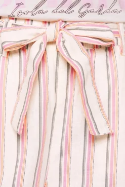 Leinenhose mit bunten Streifen und Bindegürtel ivory stripe