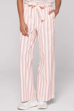Leinenhose mit bunten Streifen und Bindegürtel ivory stripe