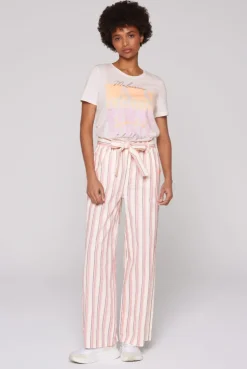 Leinenhose mit bunten Streifen und Bindegürtel ivory stripe