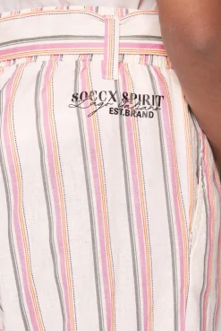 Leinenhose mit bunten Streifen und Bindegürtel ivory stripe