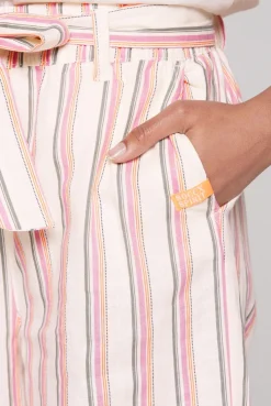 Leinenhose mit bunten Streifen und Bindegürtel ivory stripe