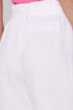Leinenhose mit weitem Bein und Bindegürtel opticwhite