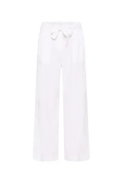 Leinenhose mit weitem Bein und Bindegürtel opticwhite