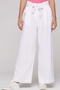 Leinenhose mit weitem Bein und Bindegürtel opticwhite