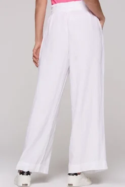 Leinenhose mit weitem Bein und Bindegürtel opticwhite