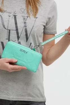 Longbörse mit All-Over-Logo-Prägung misty mint
