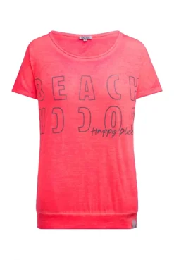 Longshirt mit Ausbrenner-Effekten und Glitter Logo neon coral