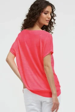 Longshirt mit Ausbrenner-Effekten und Glitter Logo neon coral