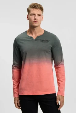 Longsleeve mit Dip-Dye-Effekt und Rücken-Print wild salmon