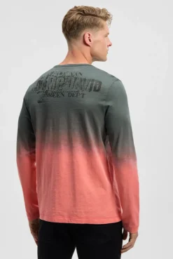 Longsleeve mit Dip-Dye-Effekt und Rücken-Print wild salmon