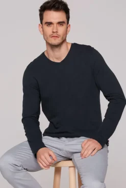 Longsleeve mit V-Neck blue navy