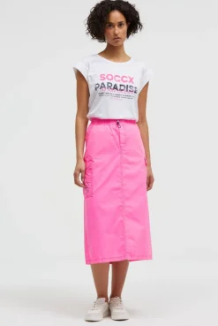 Midirock im Cargo-Stil mit Elastikbund neon magenta