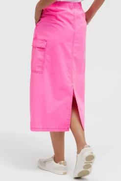 Midirock im Cargo-Stil mit Elastikbund neon magenta