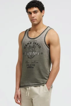 Muskelshirt mit Ausbrenner-Effekten und Print green olive