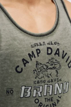 Muskelshirt mit Ausbrenner-Effekten und Print green olive